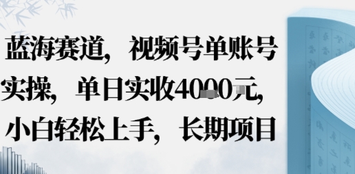 蓝海赛道，视频号单账号实操，单日实收1k，小白轻松上手，长期项目-pojian