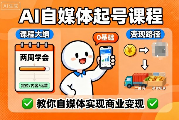 AI自媒体起号课程，0基础小白两周学会，教你自媒体实现商业变现-pojian