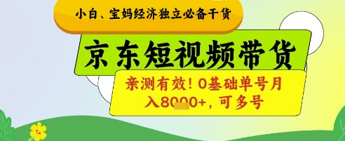小白宝妈经济独立必备干货，京东短视频带货，亲测有效!0基础单号月入8k+，可多号【揭秘】-pojian
