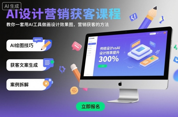 AI设计营销获客课程，教你一套用AI工具做画设计效果图，营销获客的方法-pojian