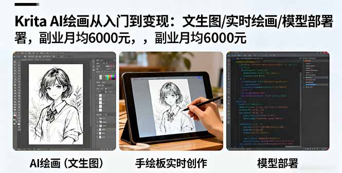 Krita AI绘画从入门到变现：文生图/实时绘画/模型部署，副业月均6000元-pojian
