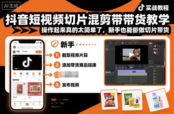抖音短视频切片混剪带货教学，操作起来真的太简单了，新手也能做切片带货-pojian